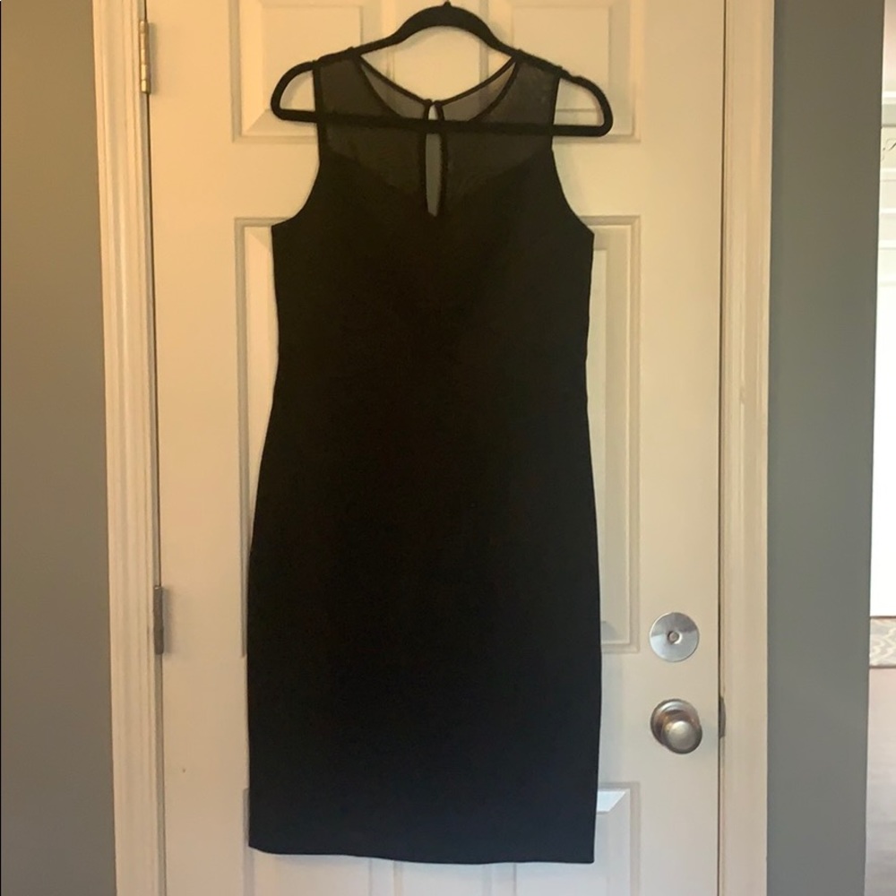 Scuba midi cocktail dress with mesh top